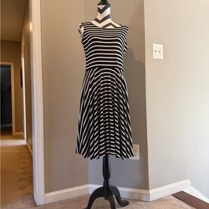 NWT Striped Sleeveless Fit-and-Flare Midi Dress - Black & White
